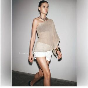 Zara METALLIC THREAD CUT-OUT KNIT CAPE One Size